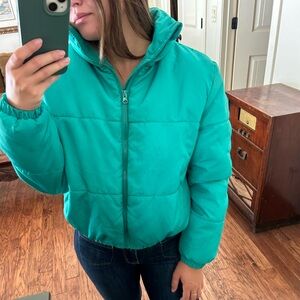 Green puffer jacket
